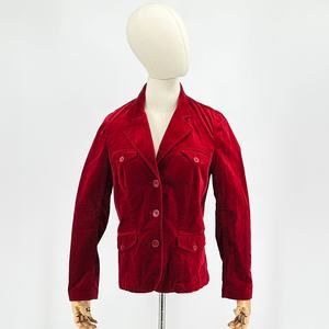 Y2K Eddie Bauer Dark Red Maroon Velvet Blazer Jacket Size S